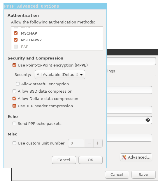 vpn dialog of the settings